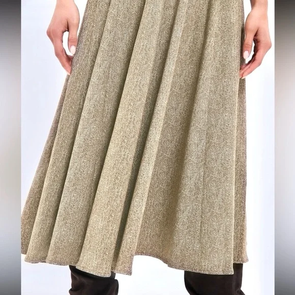 🌺🎉HP🎉🌺 NWT Staud Wells Midi Dress Mocha Herringbone - Picture 10 of 16